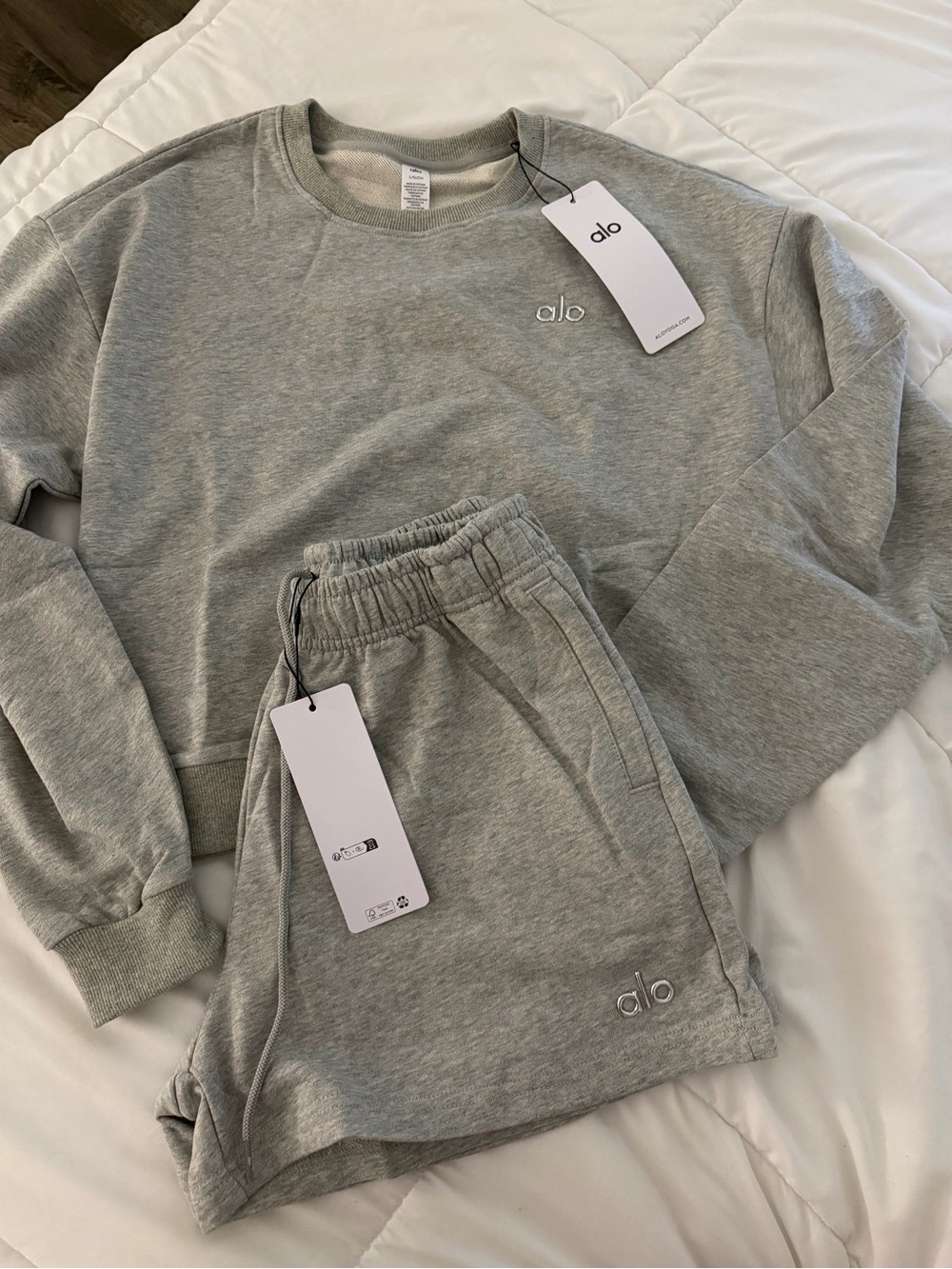 ALO Yoga Kids Light Gray Sweatpants & Sweatshirt Set